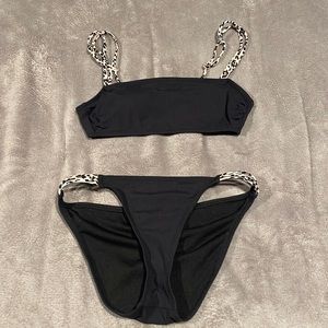 Xhilaration Small Black Bikini with Cheetah Print